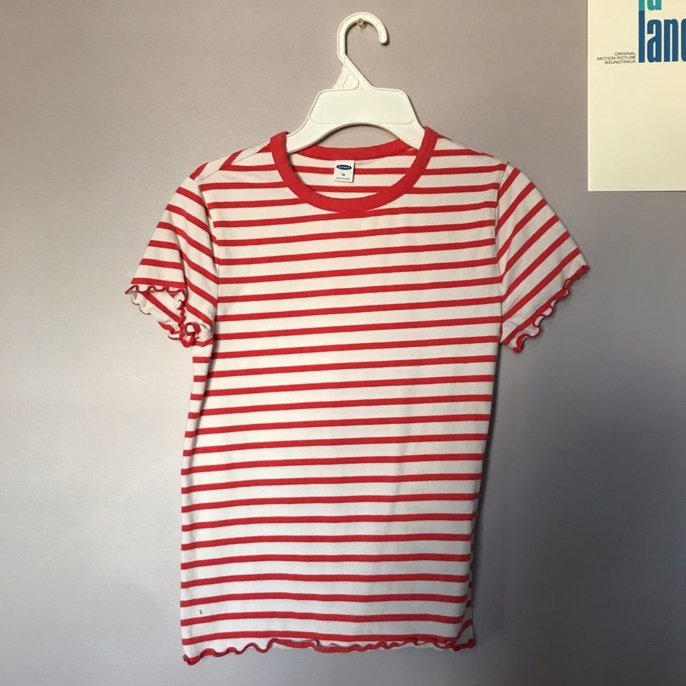 Coral Old Navy Striped RuffleEdge Tee XS